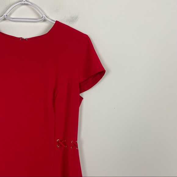 Amanda Uprichard Mckenna Red Lace Up Flounce Hem Dress - Picture 4 of 10